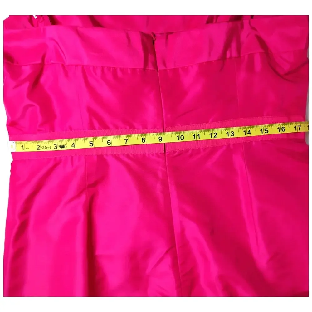J Crew Womens 16 Hot Pink Silk Taffeta Dress AB Crescent Brooch Spaghetti Strap